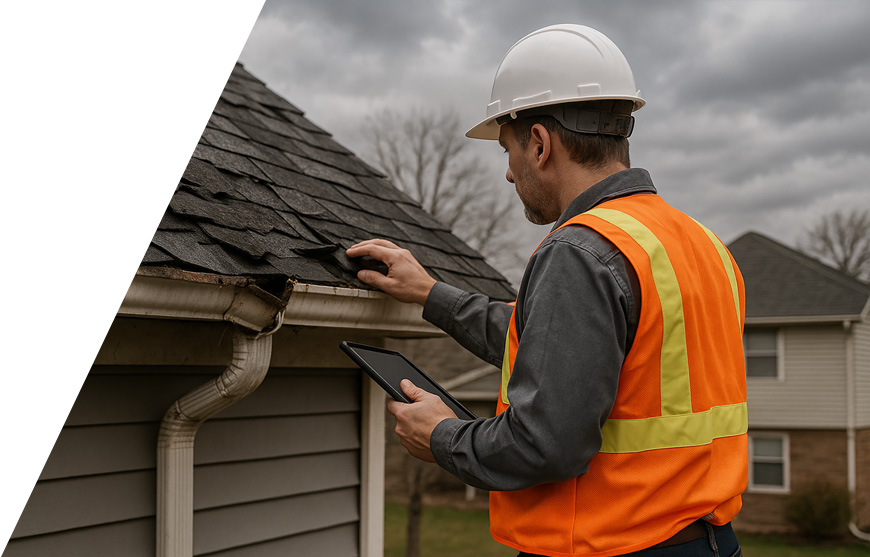 A roofing contractor inspecting storm damage after getting roofing leads from insurance companies