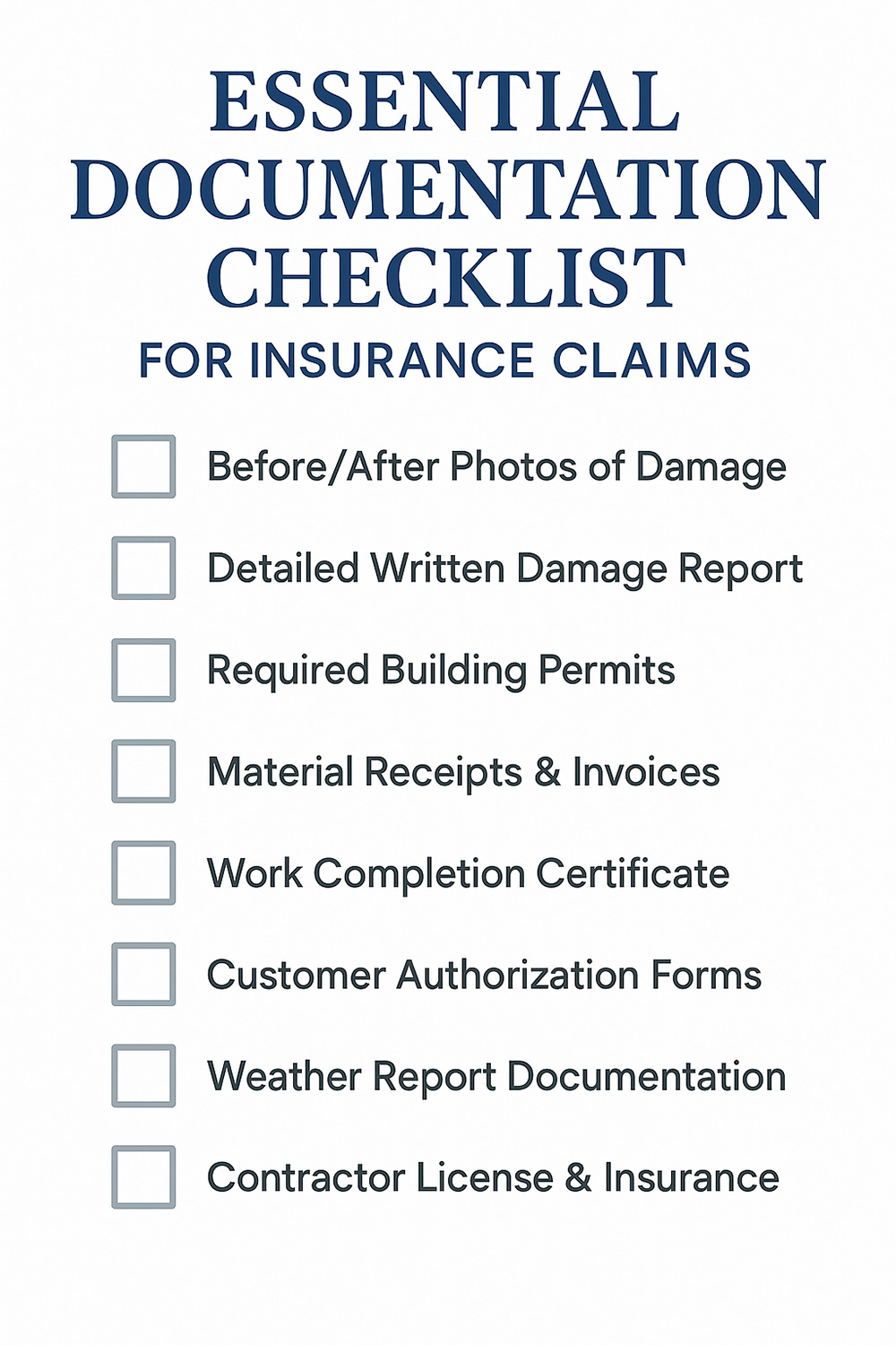 Essential documentation checklist for roofing insurance claims