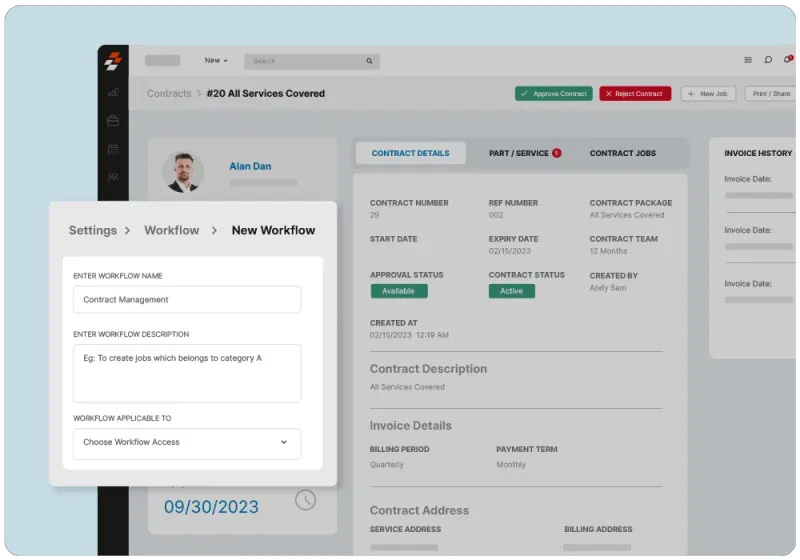 A screenshot of the Zuper field service management software for HVAC
