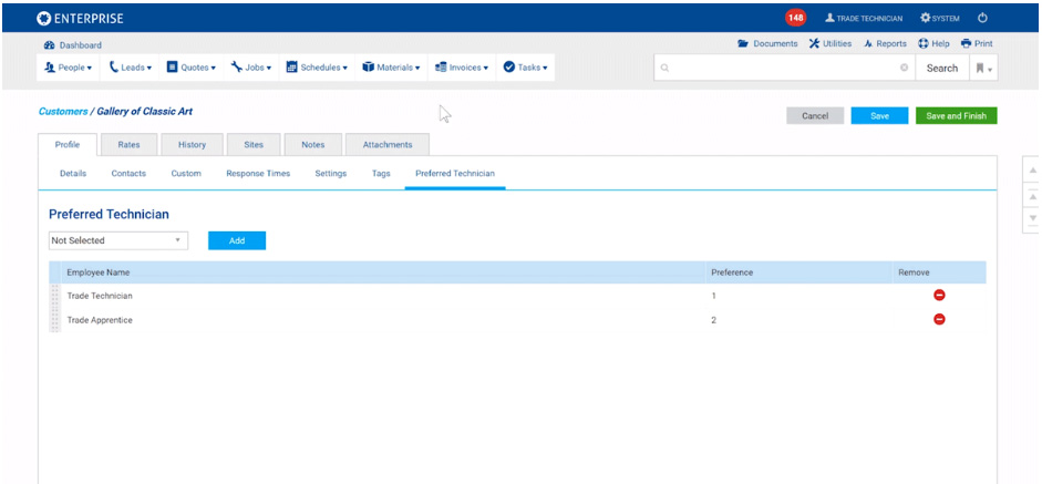 A screenshot of the simPRO field service management software for HVAC