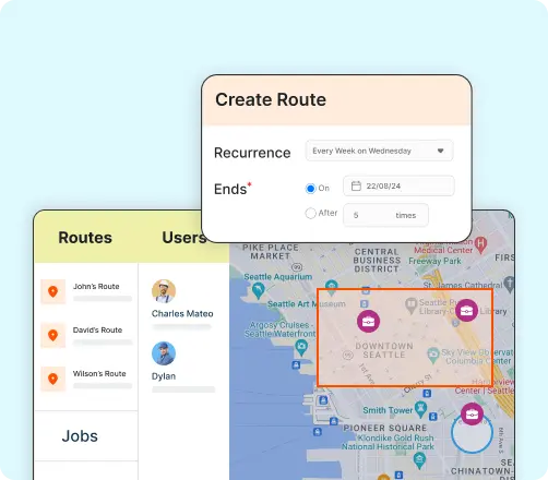 A screenshot of the routing feature of the Zuper dispatch software for service companies