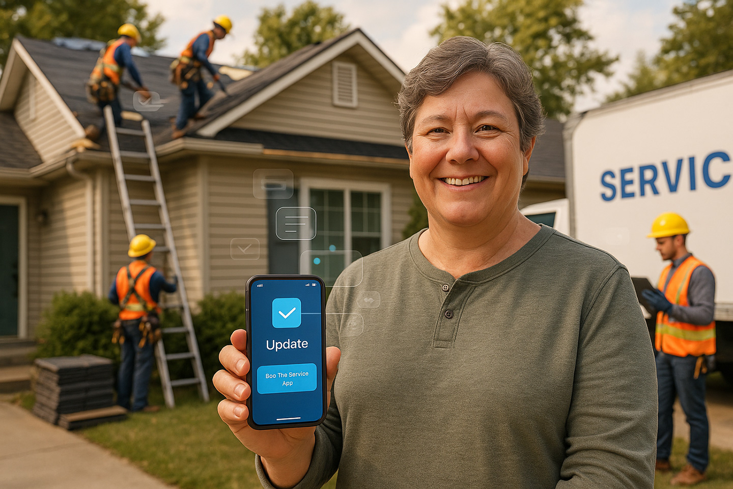 A happy customer because a roofing company used AI to improve customer service