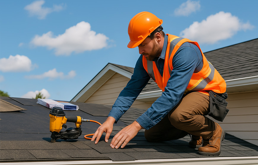 A roofer on a job that was won with strategic lead generation for roofers