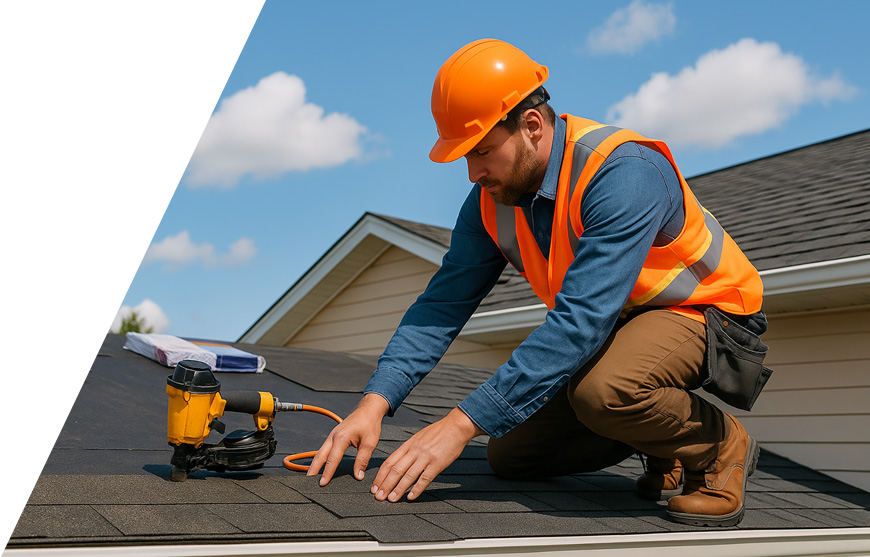 A roofer on a job that was won with strategic lead generation for roofers