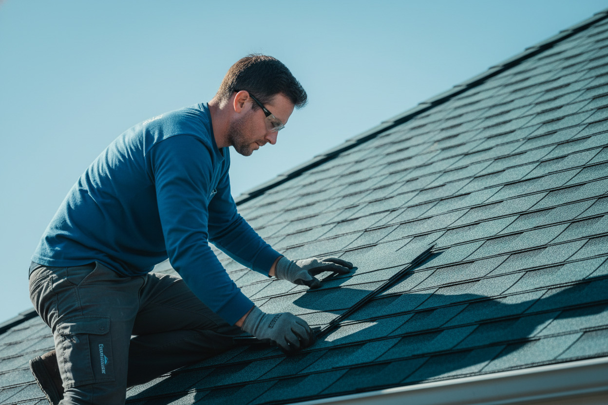 A roofer on a job managed with a CRM that is the easiest roofing contractor software