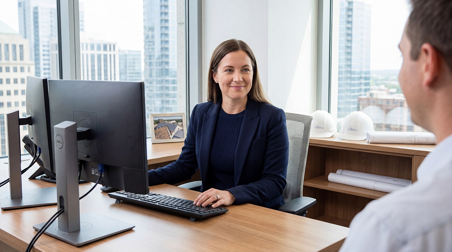 An administrator at a roofing company using AI to help her roofing business